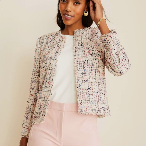 Ann Taylor Jackets & Blazers - ANN TAYLOR JACKET FRINGE TWEED PATCH BLAZER SIZE S